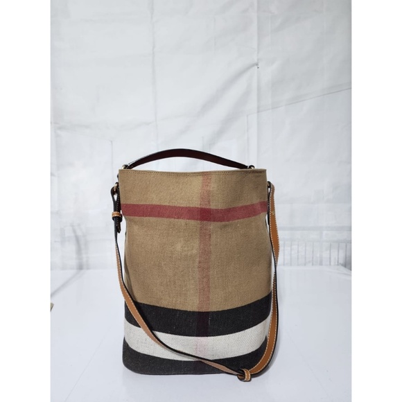 Authentic BURBERRY Canvas Mega Check Medium Ashby Hobo Saddle Bag Brown - Picture 12 of 13
